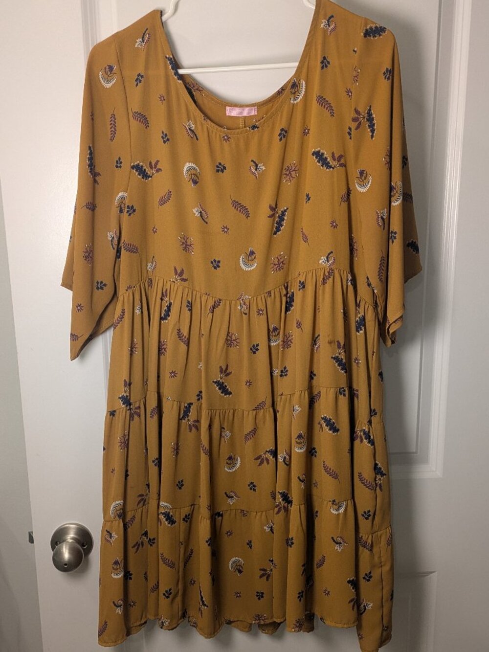 Wildflower Dress Womens Large Floral Boho Bohemian Peasant Yellow Tiered Layered
